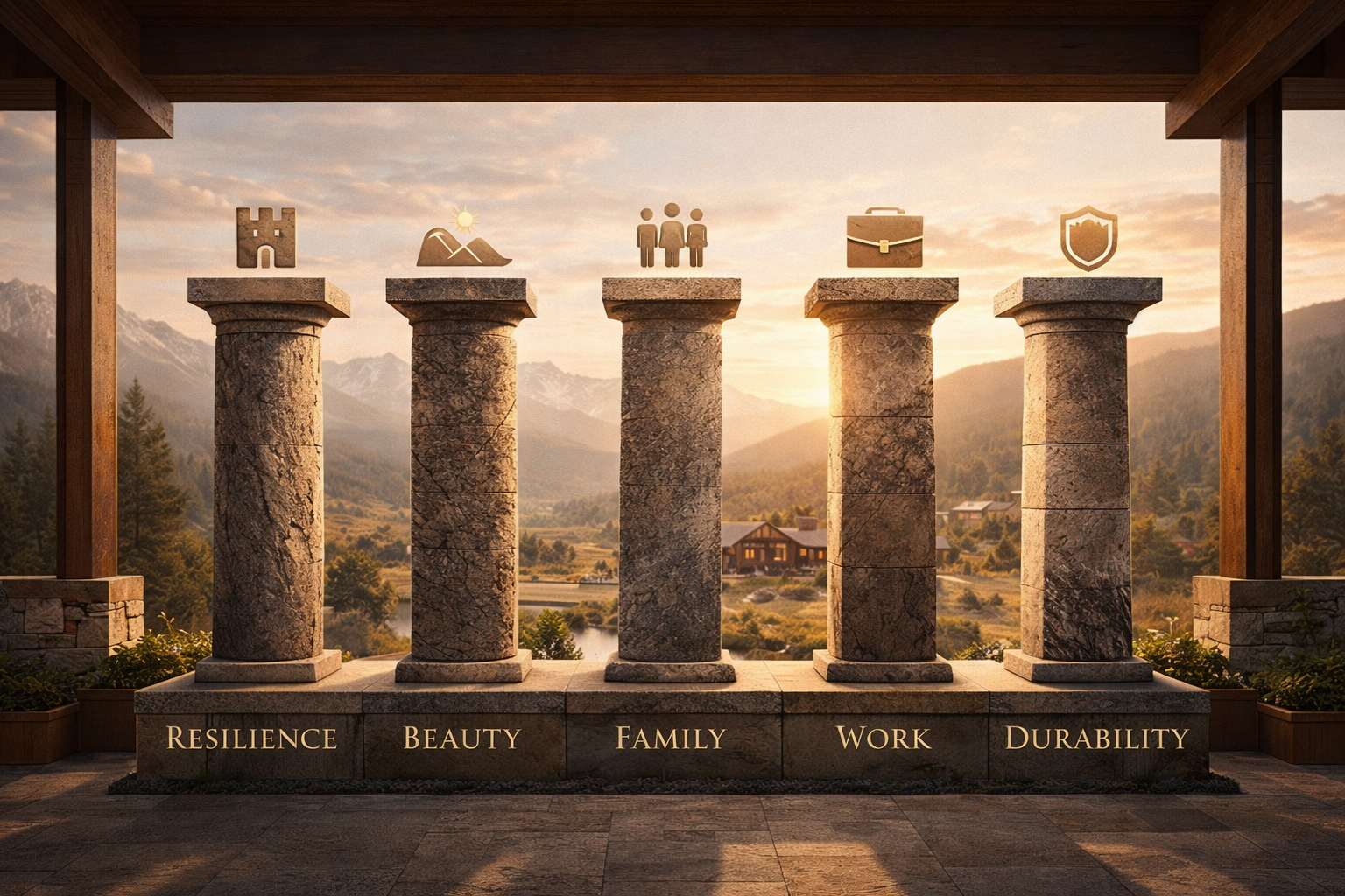 Summit Hallow's five pillars: resilience, beauty, family, work, and durability